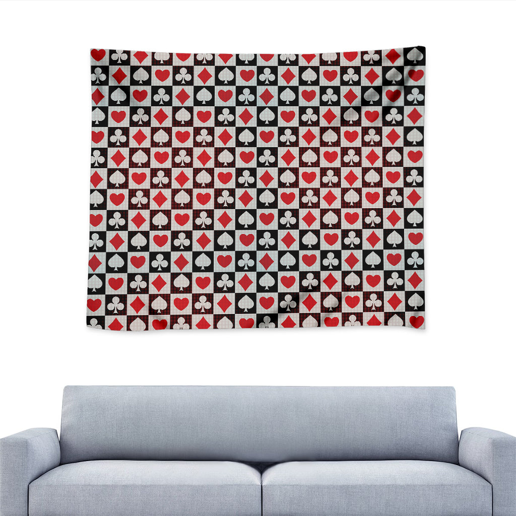 Playing Card Suits Check Pattern Print Tapestry