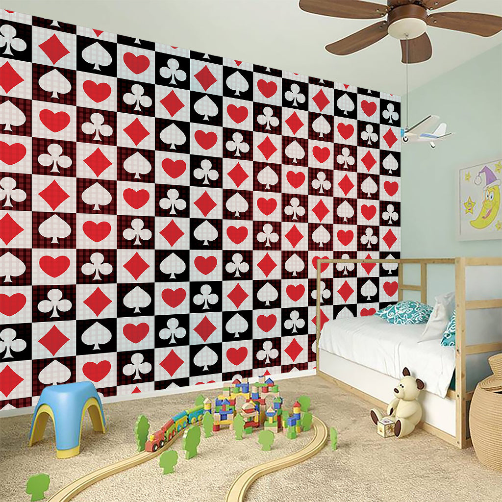 Playing Card Suits Check Pattern Print Wall Sticker