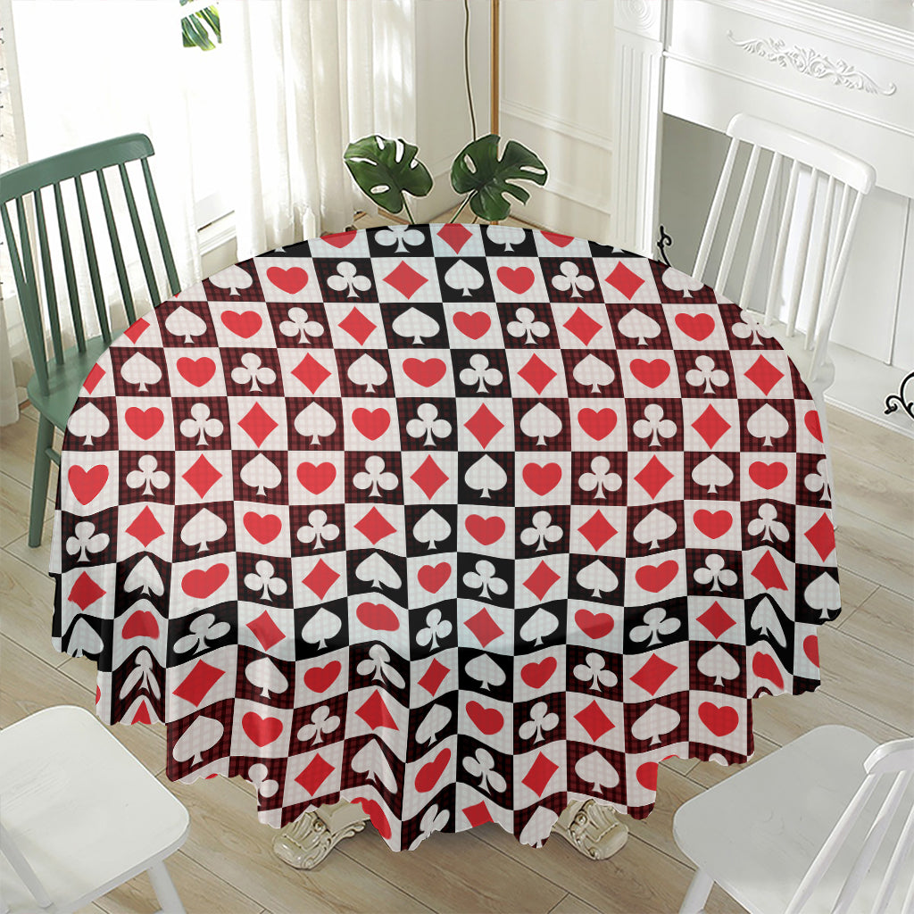 Playing Card Suits Check Pattern Print Waterproof Round Tablecloth
