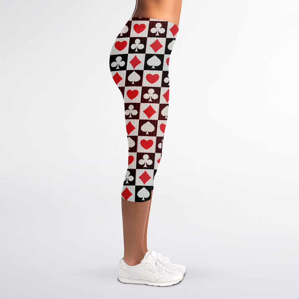 Playing Card Suits Check Pattern Print Women's Capri Leggings