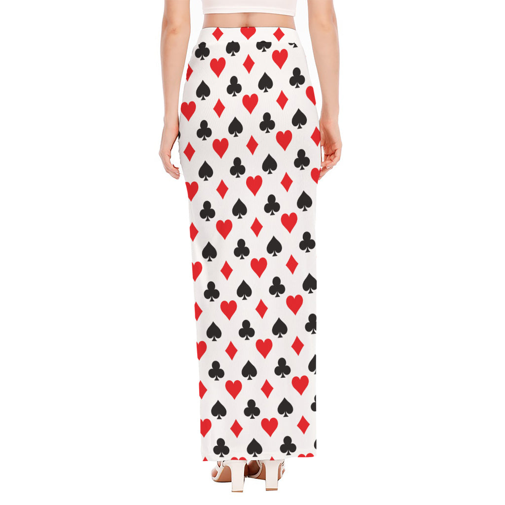 Playing Card Suits Pattern Print High Slit Maxi Skirt
