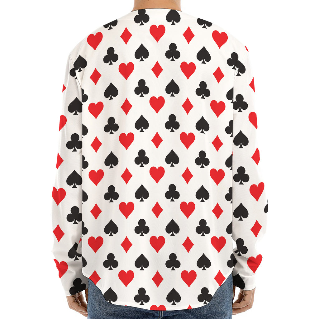 Playing Card Suits Pattern Print Long Sleeve Baseball Jersey