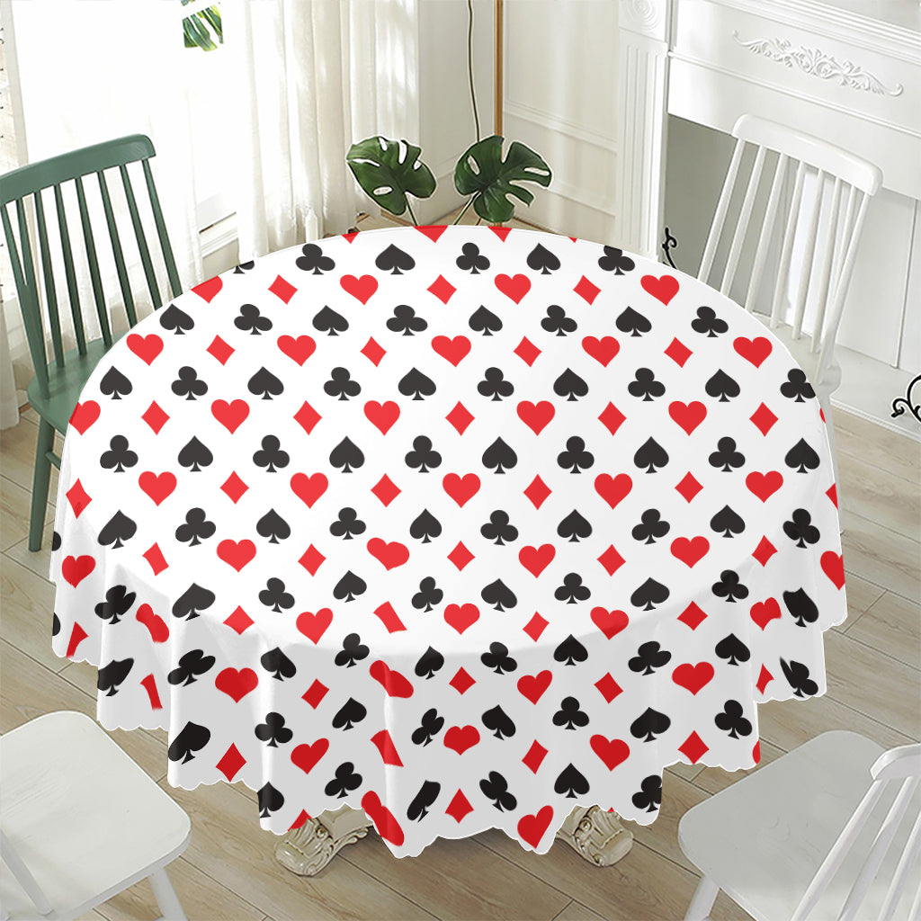 Playing Card Suits Pattern Print Waterproof Round Tablecloth