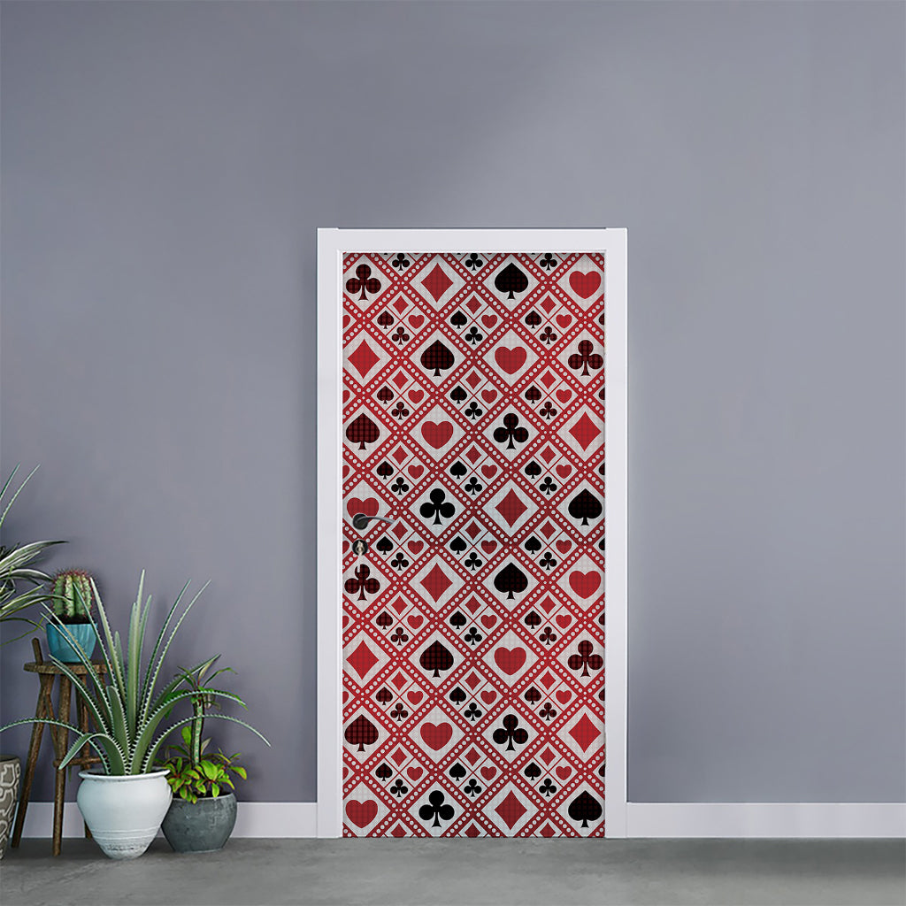 Playing Card Suits Plaid Pattern Print Door Sticker