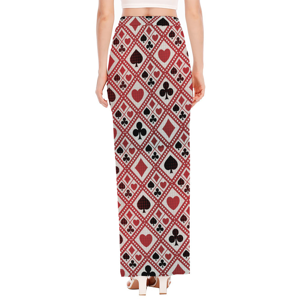 Playing Card Suits Plaid Pattern Print High Slit Maxi Skirt