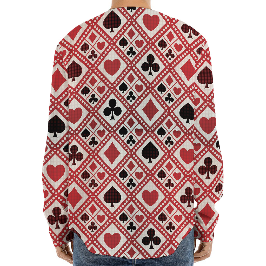 Playing Card Suits Plaid Pattern Print Long Sleeve Baseball Jersey