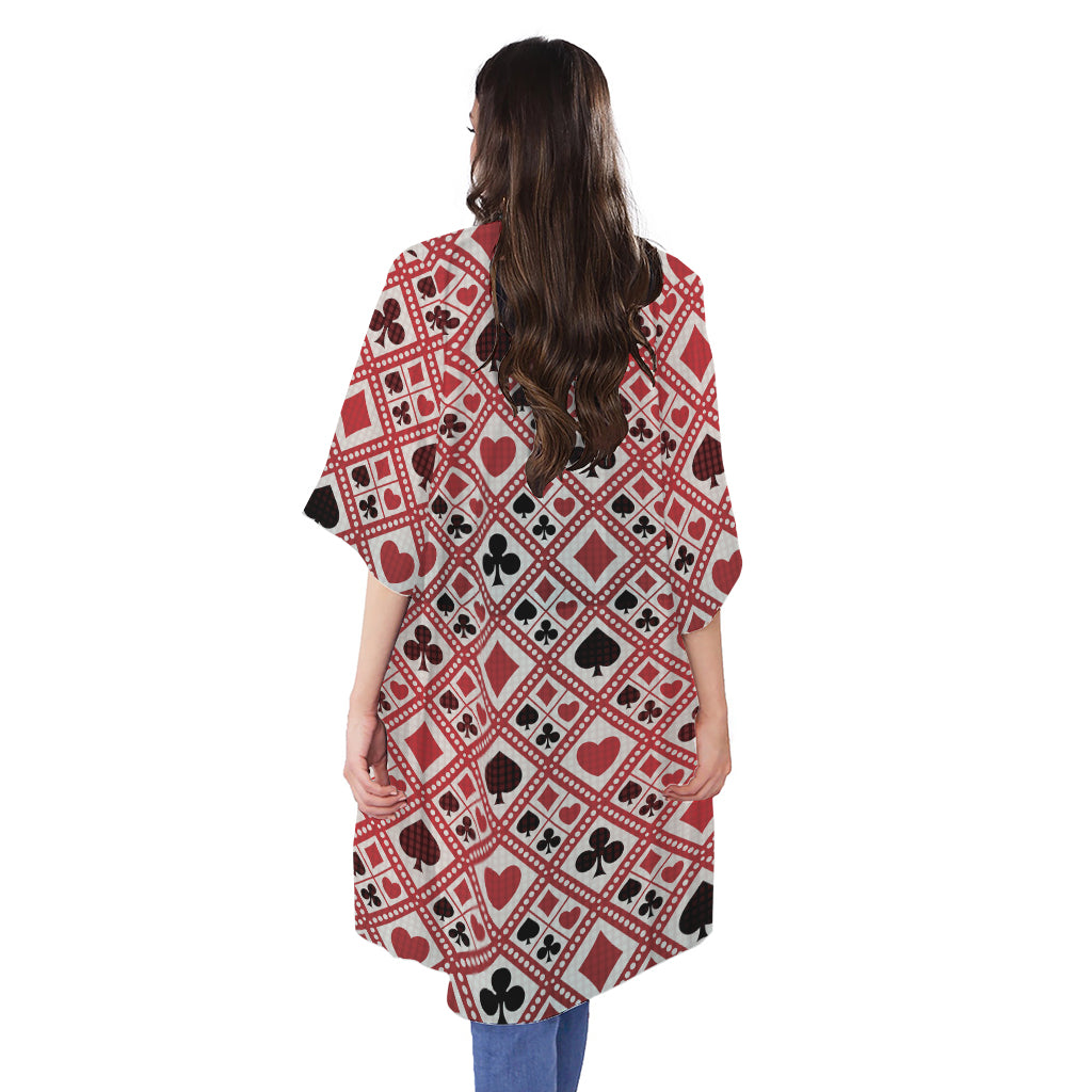 Playing Card Suits Plaid Pattern Print Open Front Beach Cover Up