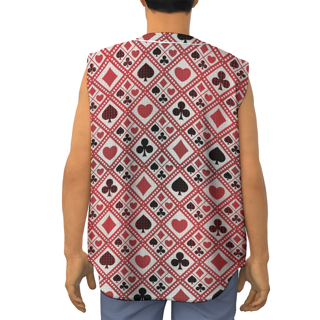 Playing Card Suits Plaid Pattern Print Sleeveless Baseball Jersey