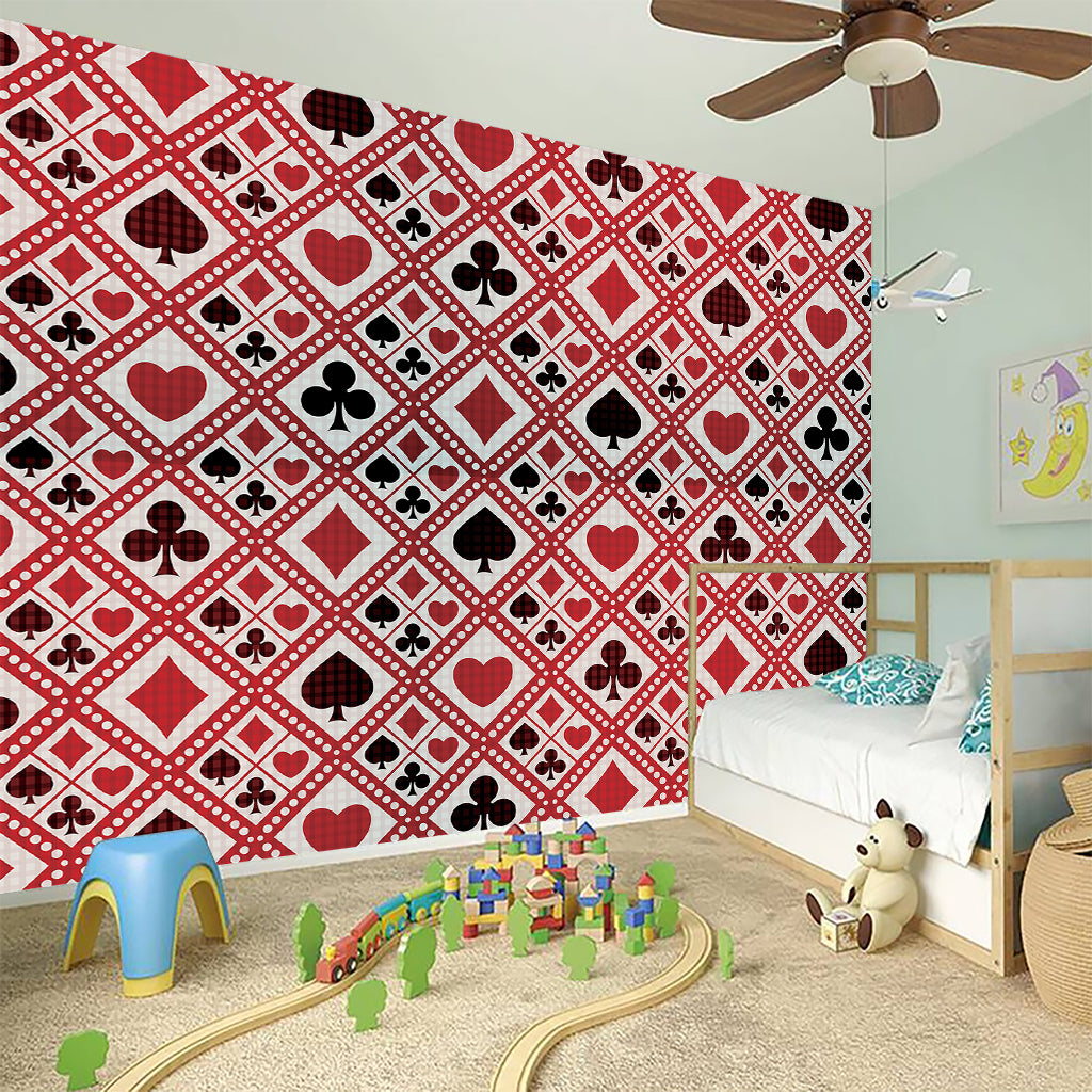 Playing Card Suits Plaid Pattern Print Wall Sticker
