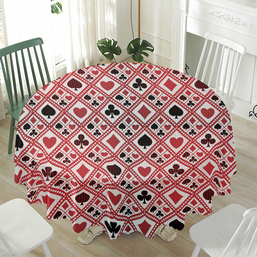 Playing Card Suits Plaid Pattern Print Waterproof Round Tablecloth