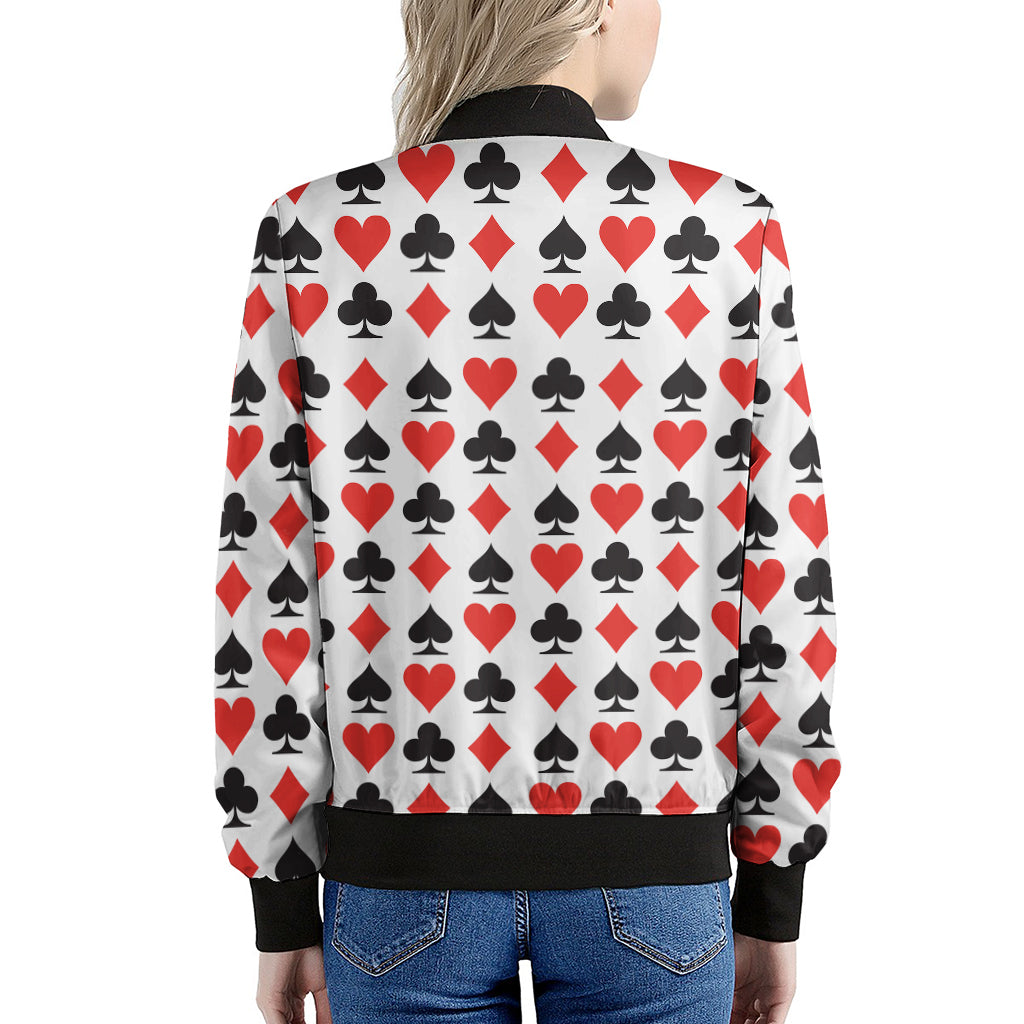 Playing Card Symbols Pattern Print Women's Bomber Jacket