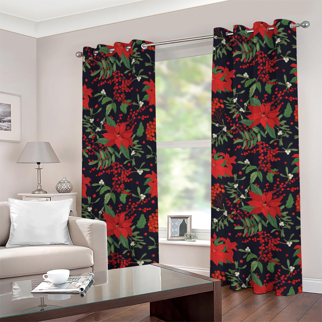 Poinsettia Flower Pattern Print Grommet Curtains