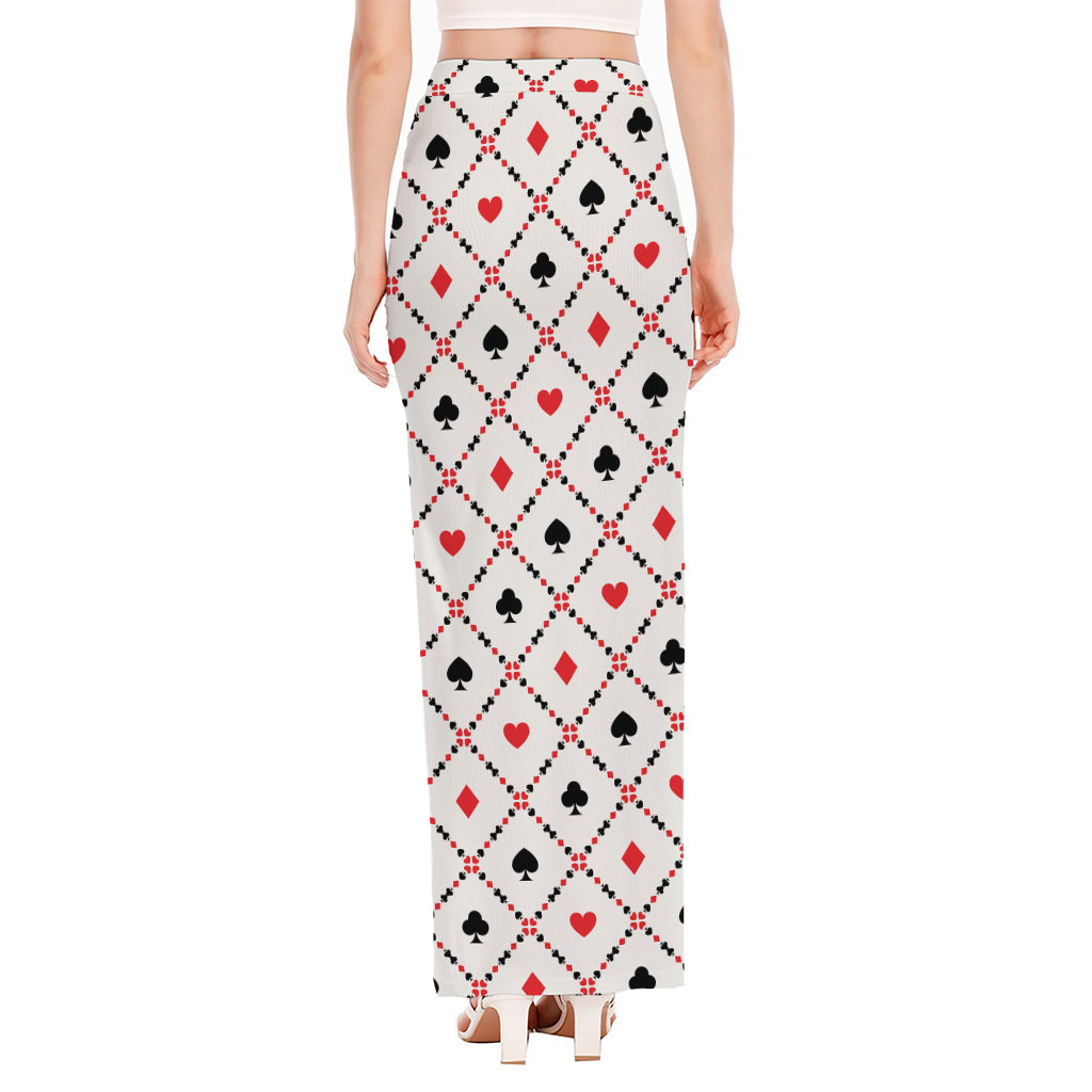 Poker Playing Card Suits Pattern Print High Slit Maxi Skirt