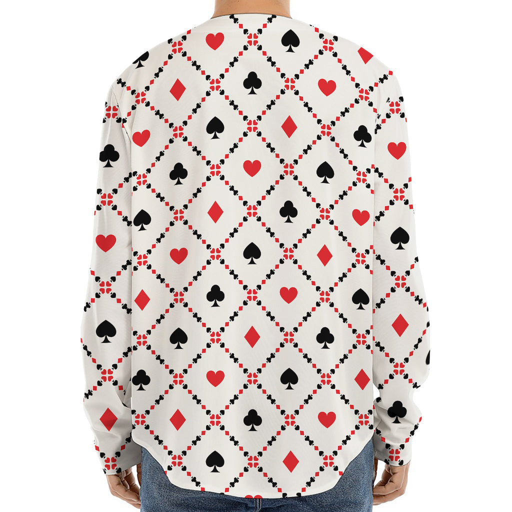 Poker Playing Card Suits Pattern Print Long Sleeve Baseball Jersey