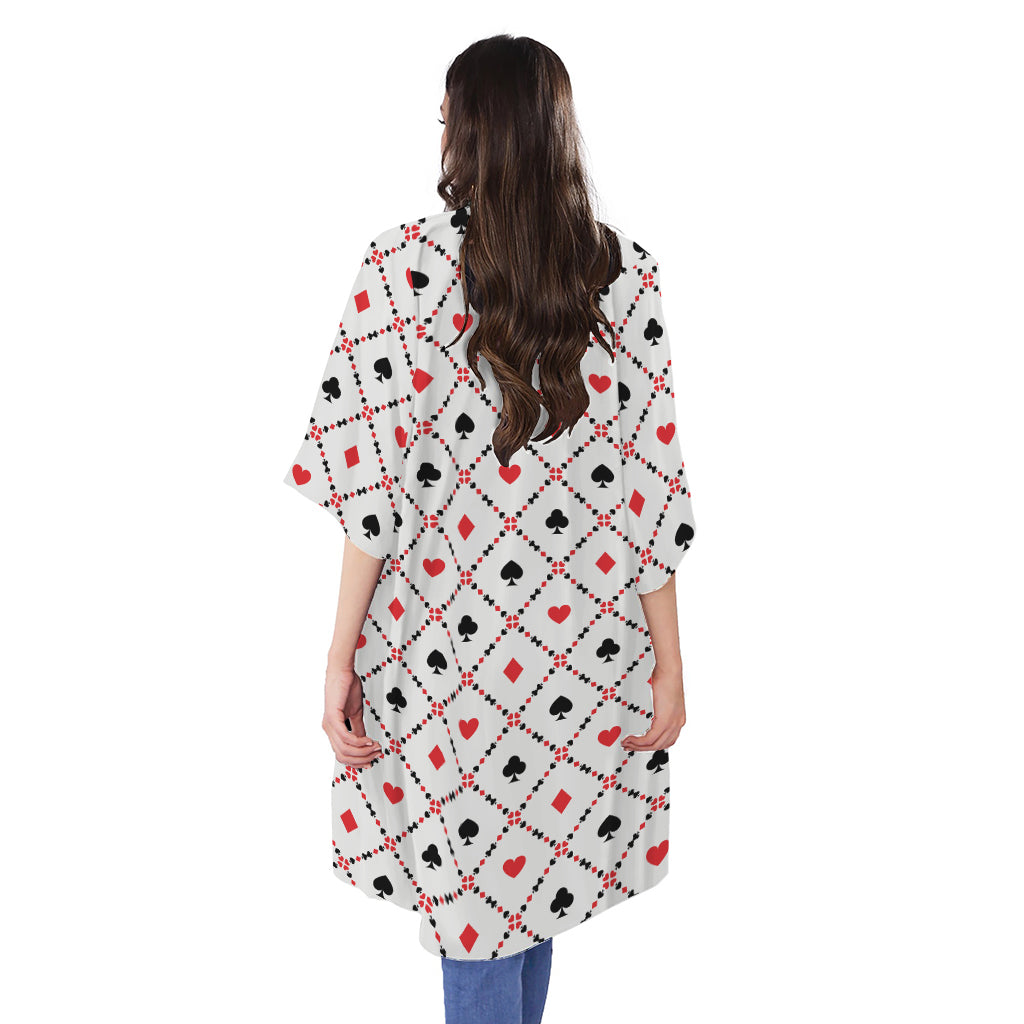 Poker Playing Card Suits Pattern Print Open Front Beach Cover Up