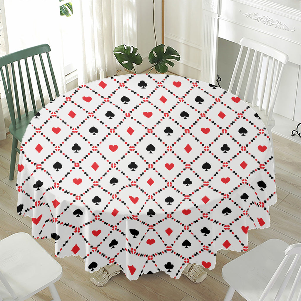 Poker Playing Card Suits Pattern Print Waterproof Round Tablecloth
