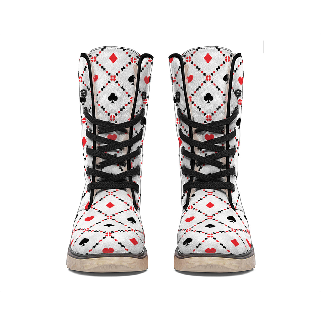 Poker Playing Card Suits Pattern Print Winter Boots