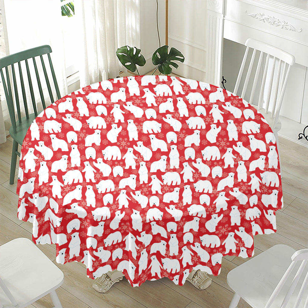 Polar Bear And Snowflake Pattern Print Waterproof Round Tablecloth