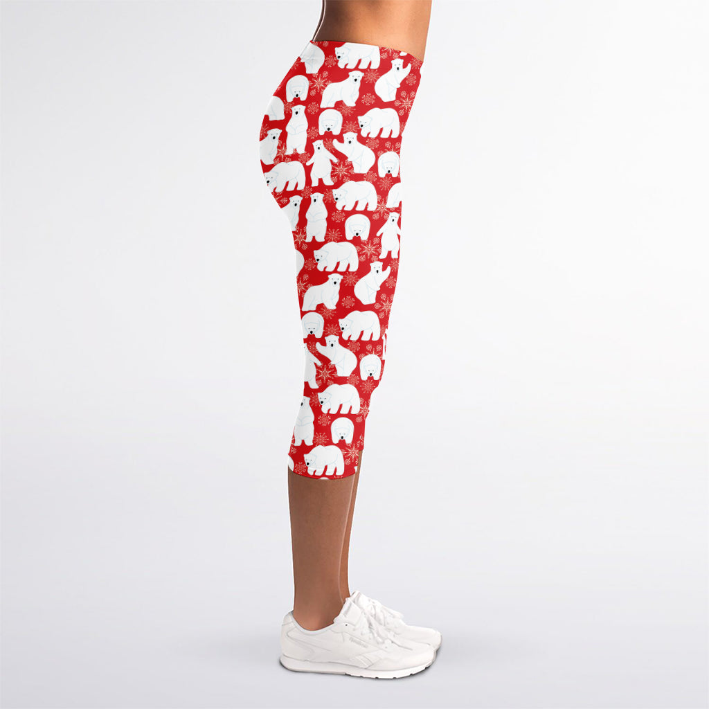 Polar Bear And Snowflake Pattern Print Women's Capri Leggings