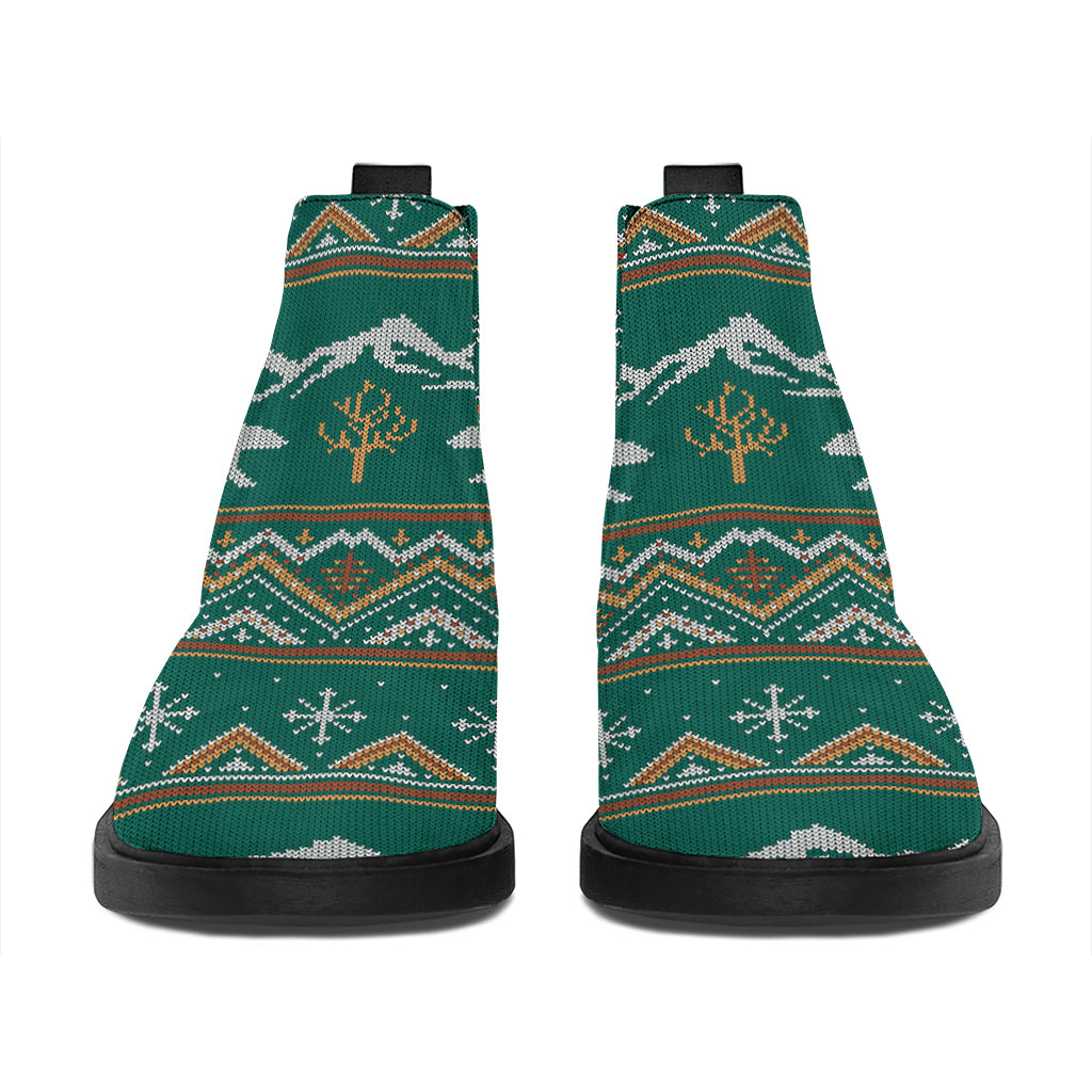Polar Bear Knitted Pattern Print Flat Ankle Boots