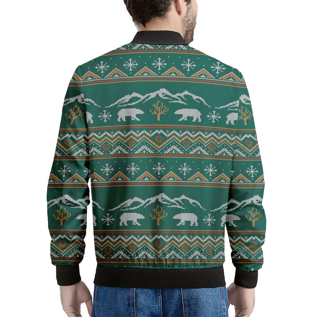 Polar Bear Knitted Pattern Print Men's Bomber Jacket