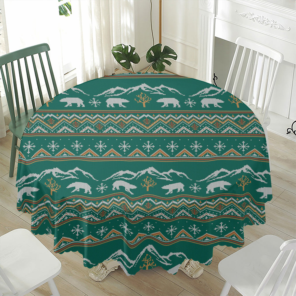 Polar Bear Knitted Pattern Print Waterproof Round Tablecloth