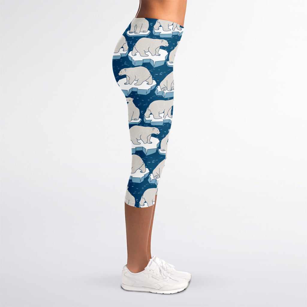 Polar Bear On Ice Pattern Print Women's Capri Leggings