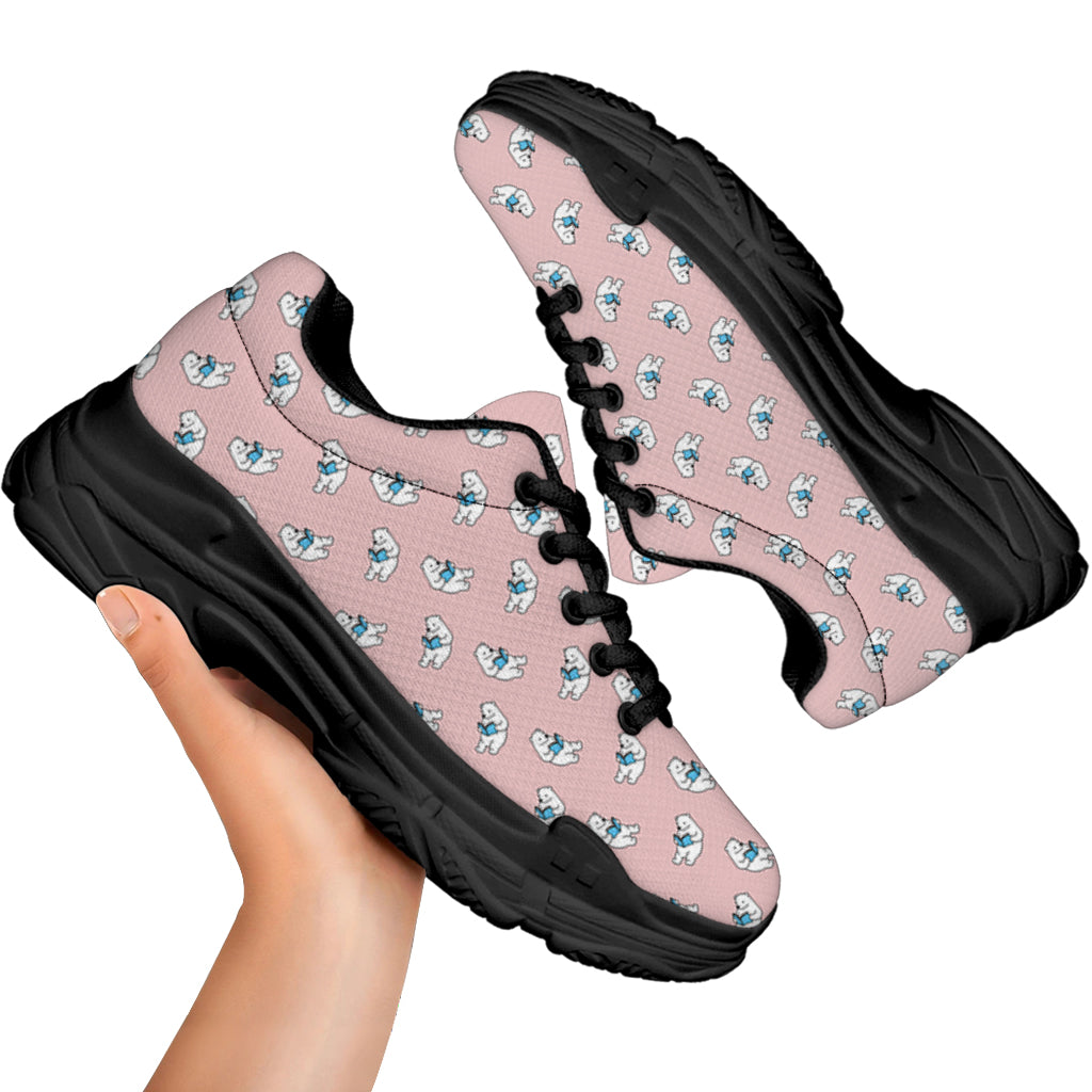 Polar Bear Reading Book Pattern Print Black Chunky Shoes