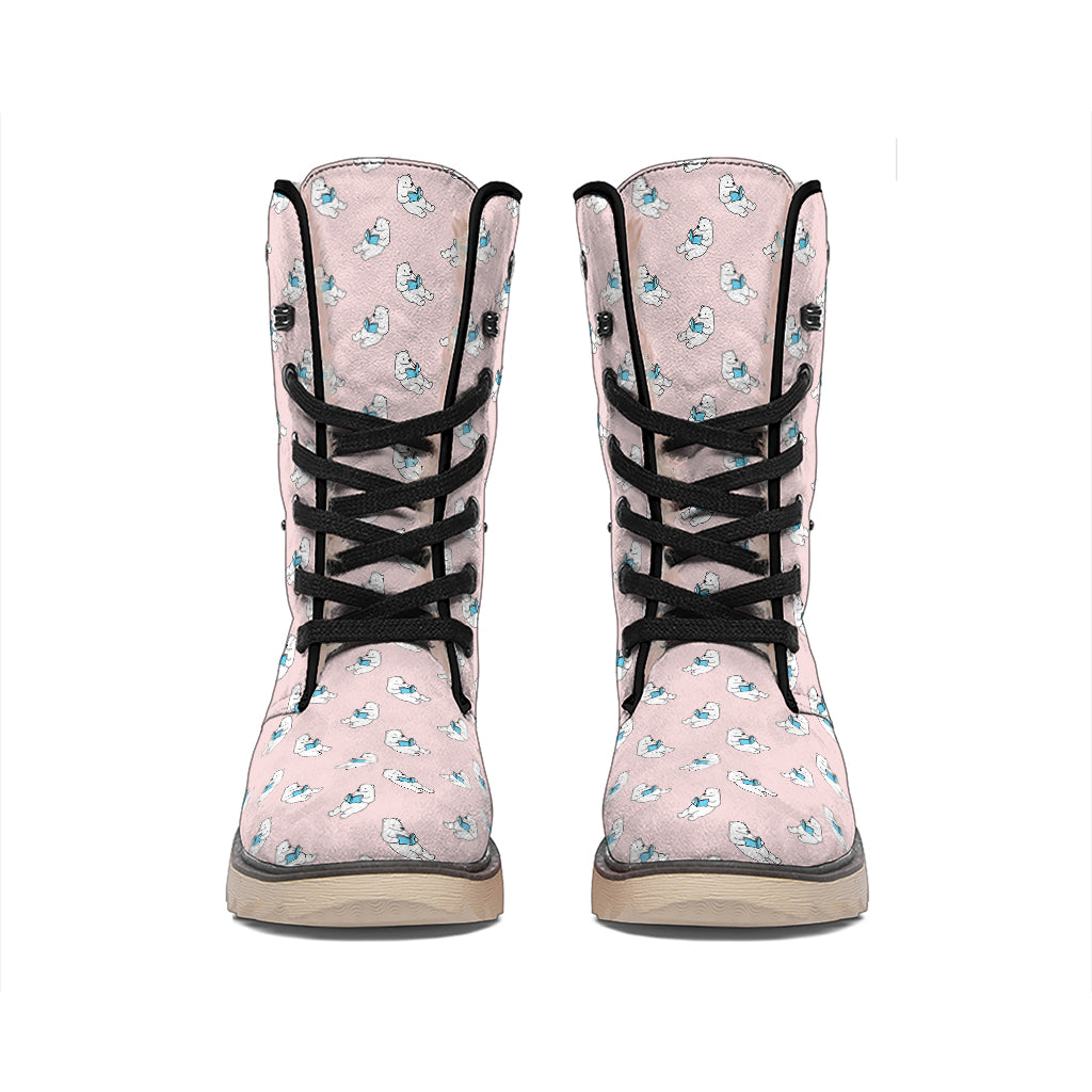 Polar Bear Reading Book Pattern Print Winter Boots