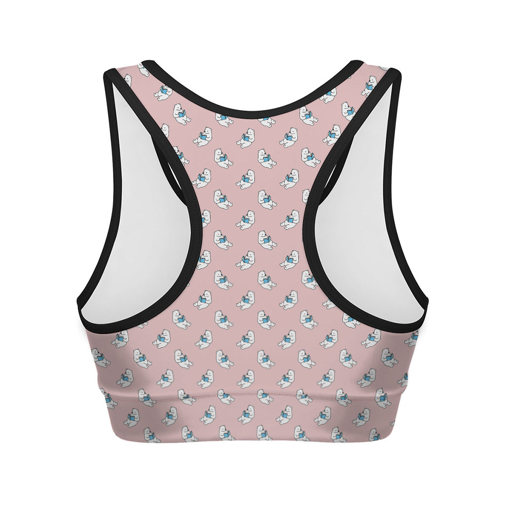 Polar Bear Reading Book Pattern Print Women's Sports Bra
