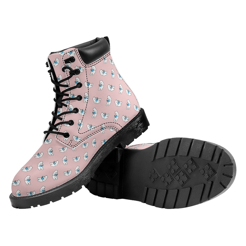 Polar Bear Reading Book Pattern Print Work Boots
