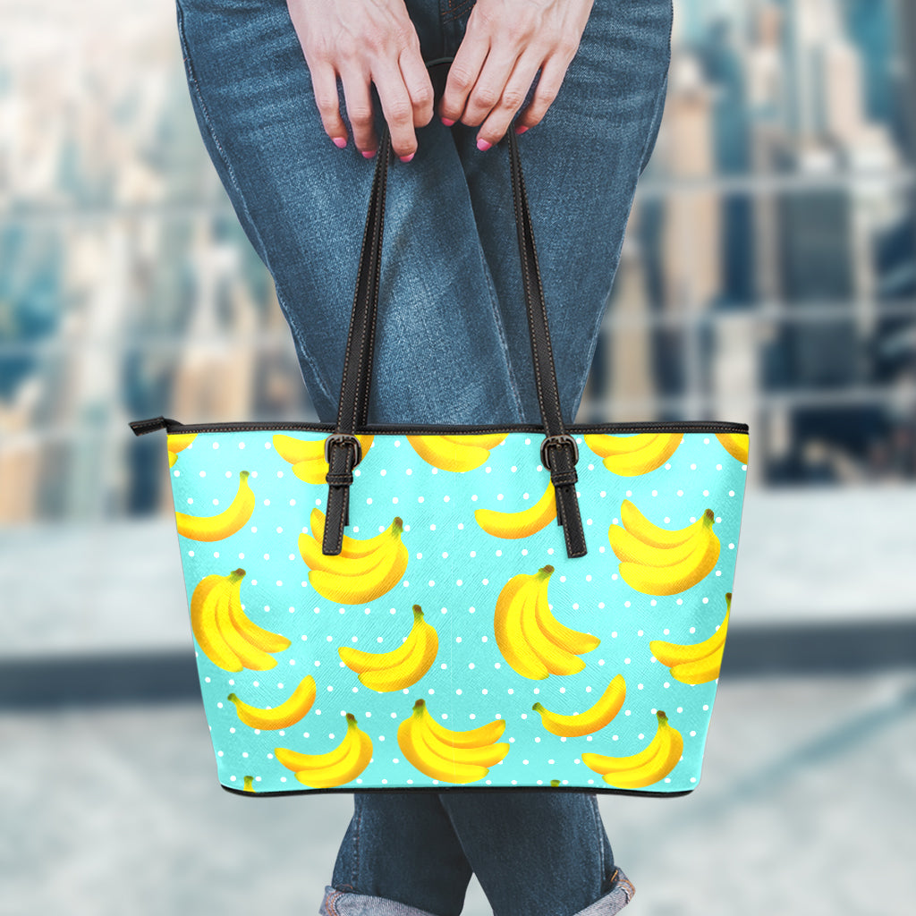 Polka Dot Banana Pattern Print Leather Tote Bag