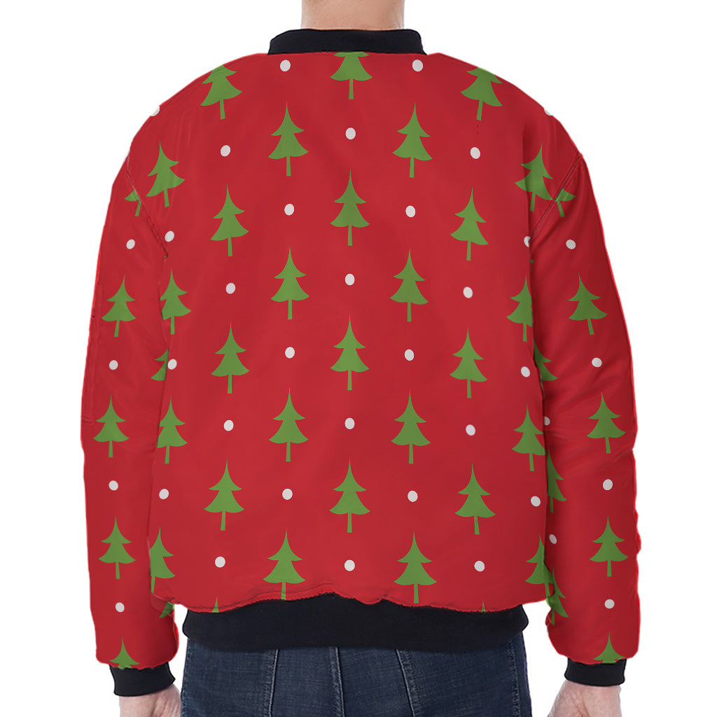 Polka Dot Christmas Tree Pattern Print Zip Sleeve Bomber Jacket