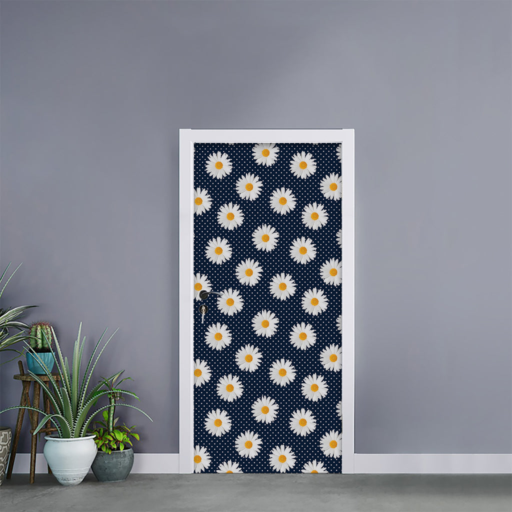 Polka Dot Daisy Floral Pattern Print Door Sticker