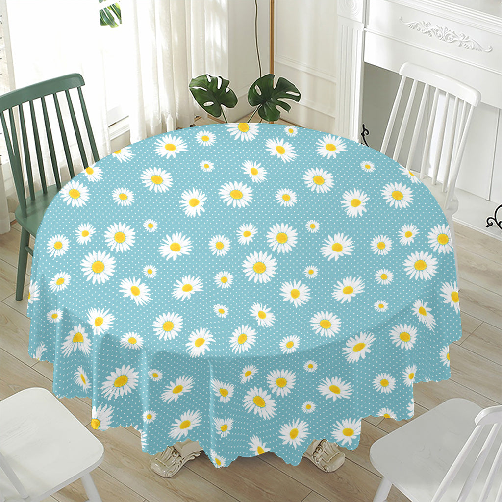 Polka Dot Daisy Flower Pattern Print Waterproof Round Tablecloth