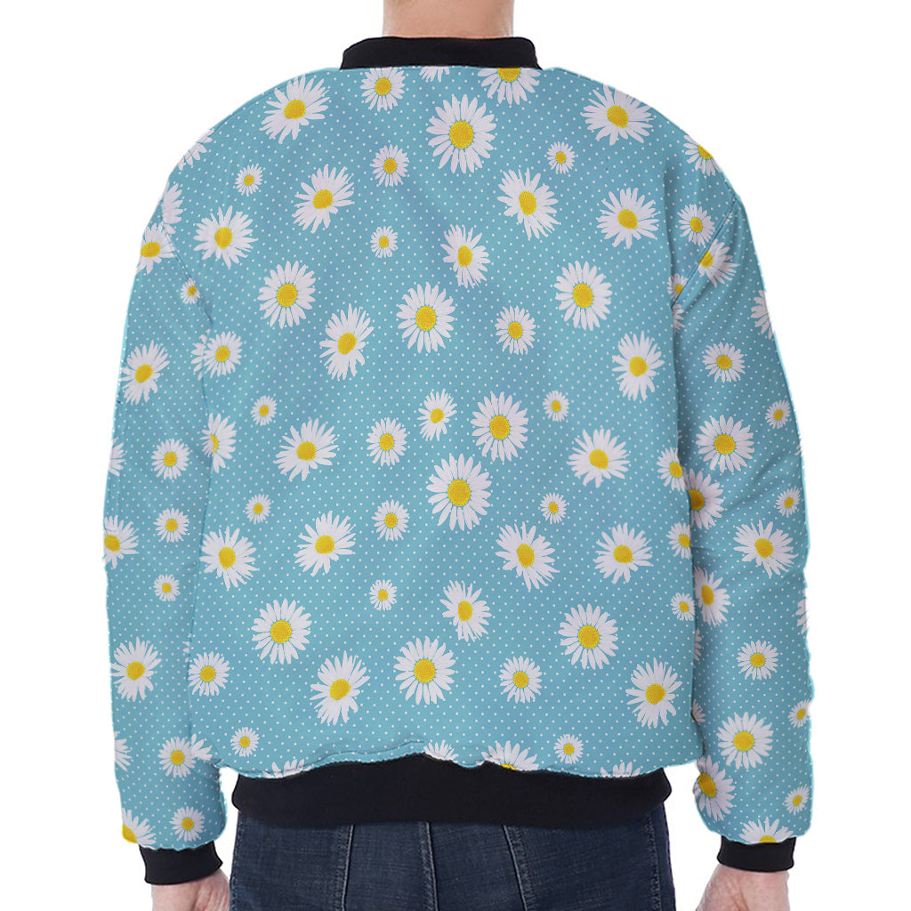 Polka Dot Daisy Flower Pattern Print Zip Sleeve Bomber Jacket