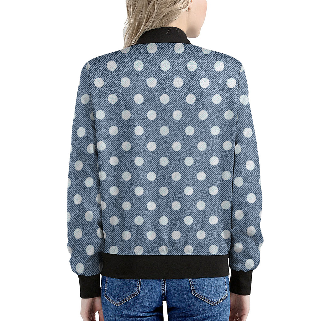 Polka Dot Denim Jeans Pattern Print Women's Bomber Jacket