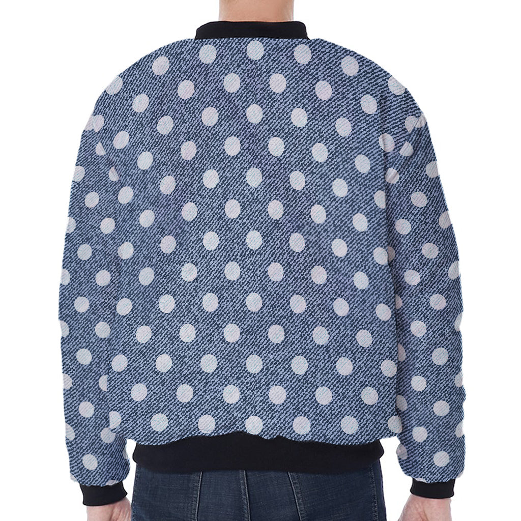 Polka Dot Denim Jeans Pattern Print Zip Sleeve Bomber Jacket