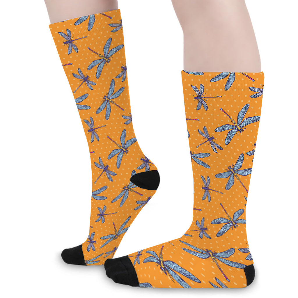Polka Dot Dragonfly Pattern Print Long Socks