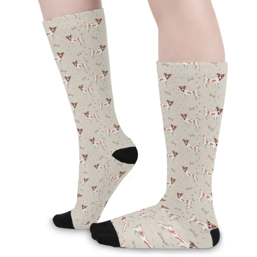 Polka Dot Jack Russell Terrier Print Long Socks