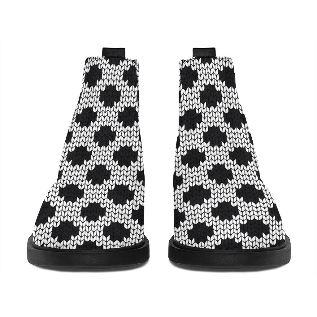 Polka Dot Knitted Pattern Print Flat Ankle Boots
