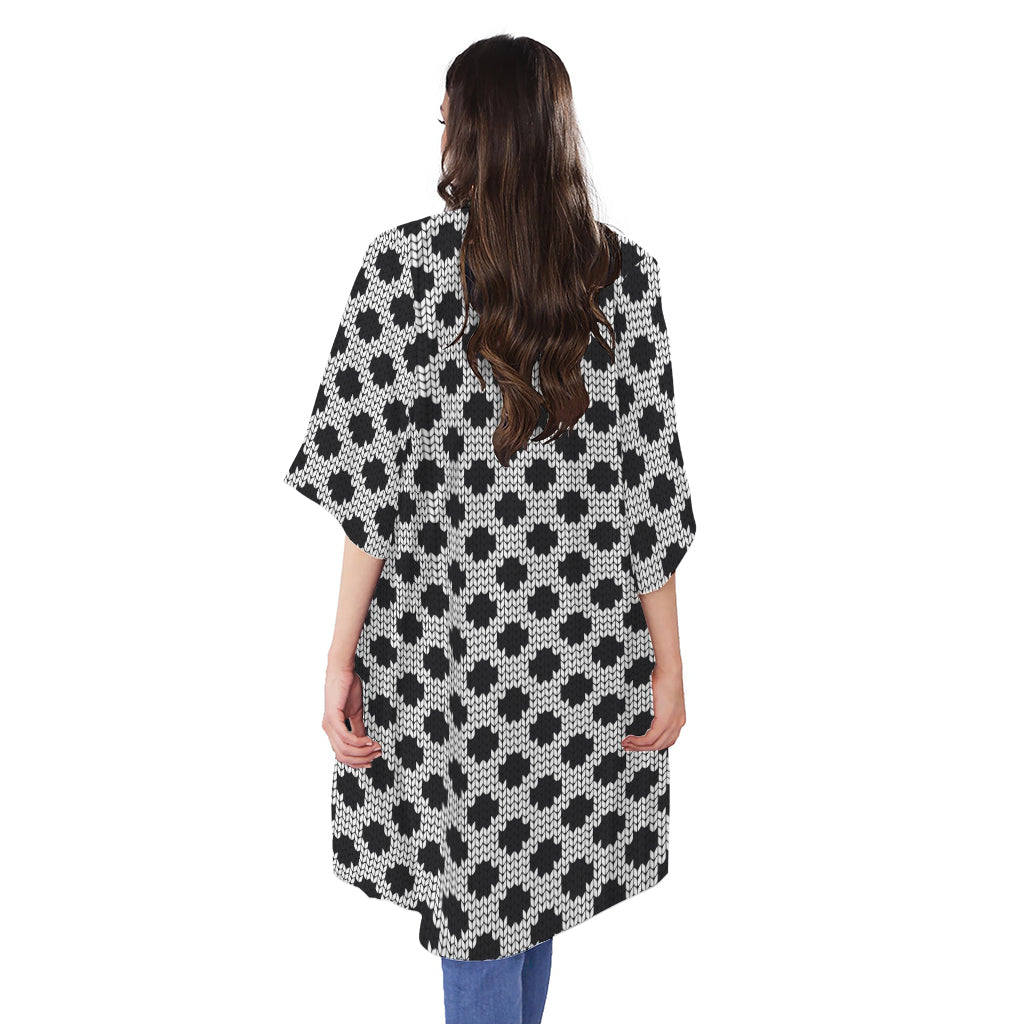 Polka Dot Knitted Pattern Print Open Front Beach Cover Up