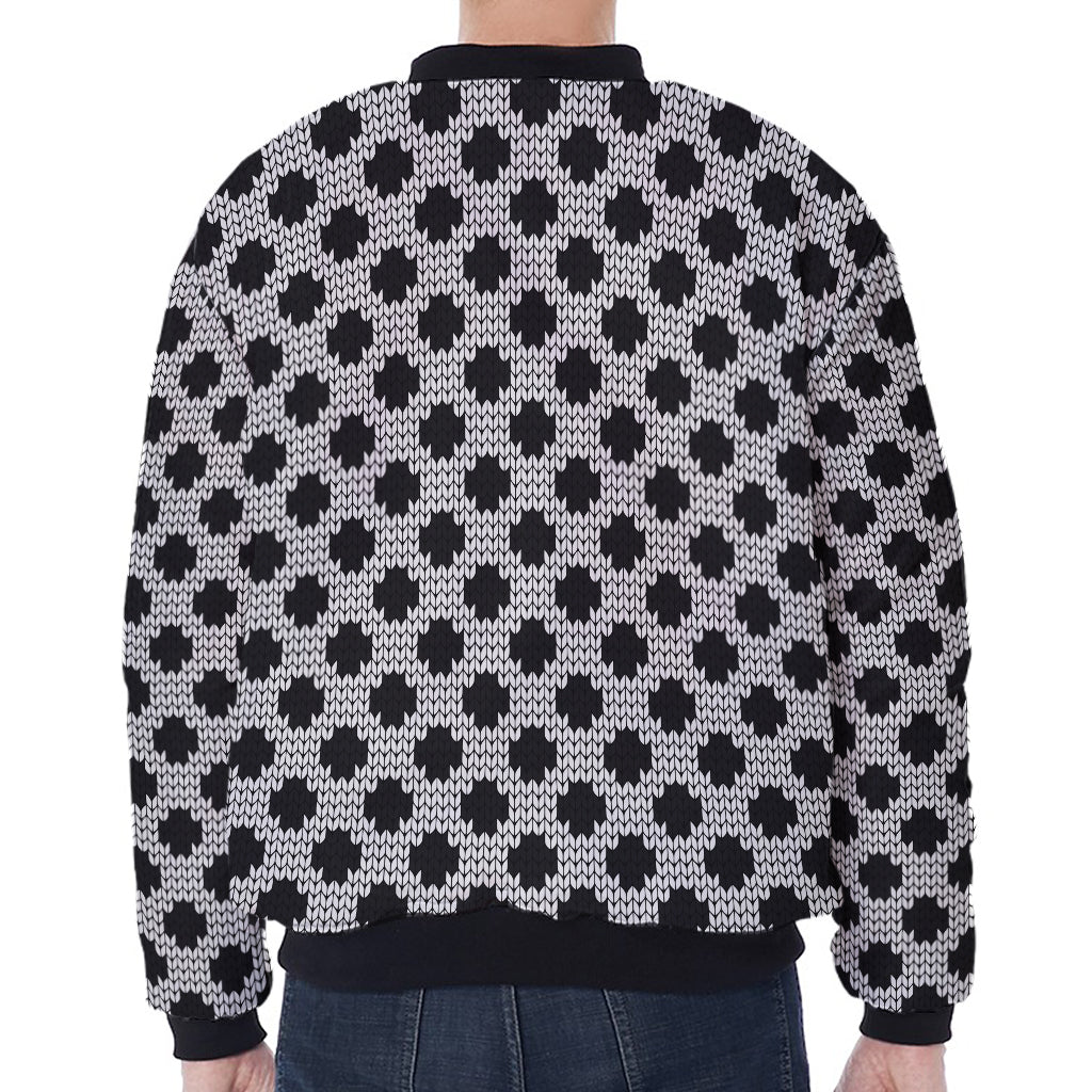 Polka Dot Knitted Pattern Print Zip Sleeve Bomber Jacket