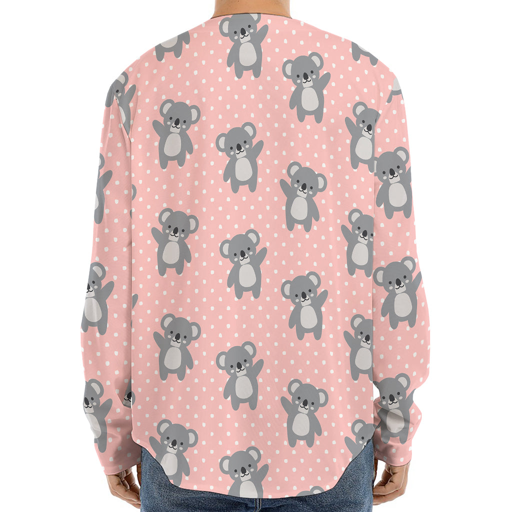 Polka Dot Koala Pattern Print Long Sleeve Baseball Jersey