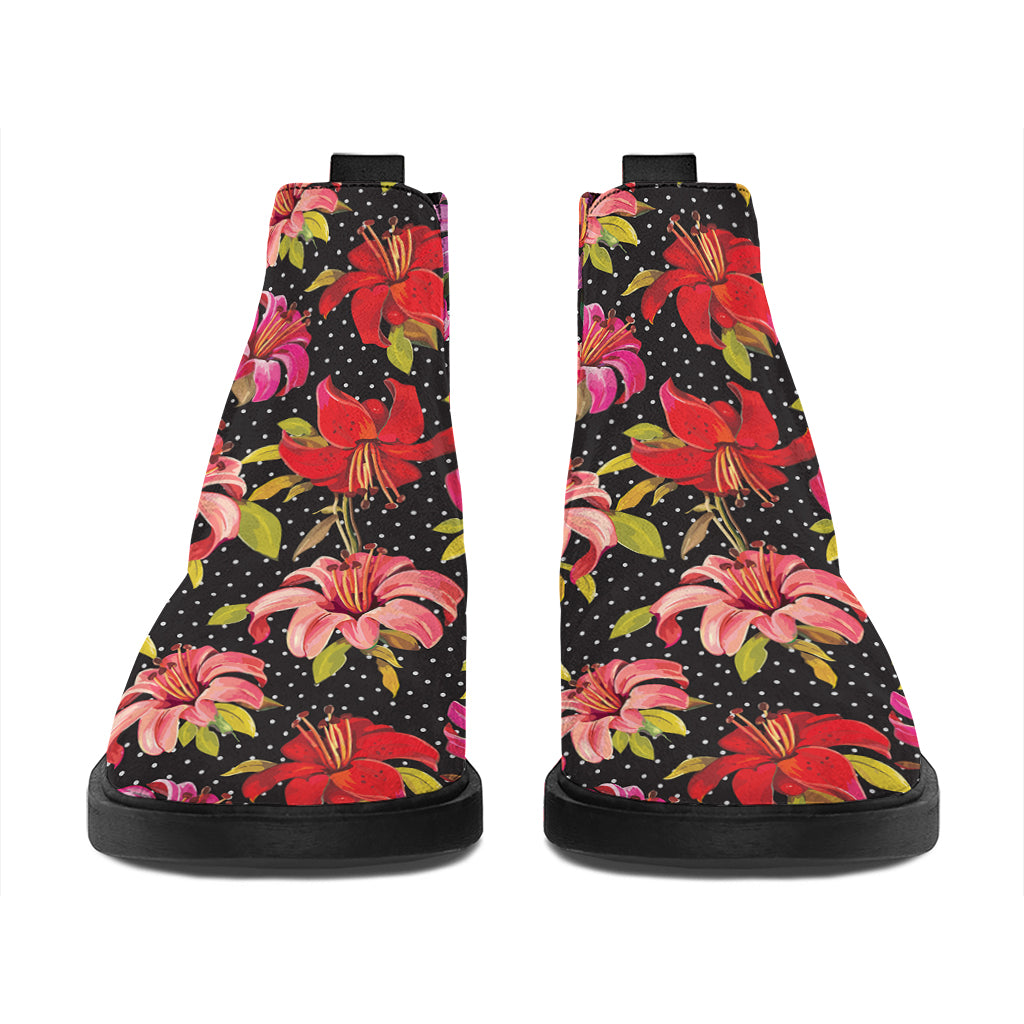 Polka Dot Lily Pattern Print Flat Ankle Boots