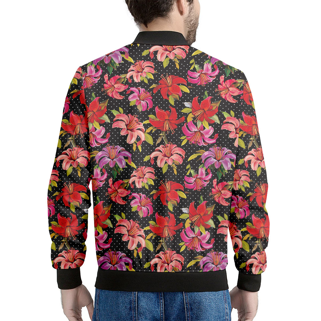 Polka Dot Lily Pattern Print Men's Bomber Jacket