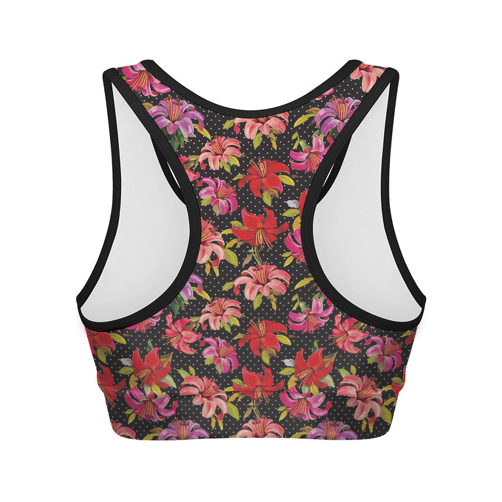 Polka Dot Lily Pattern Print Women's Sports Bra
