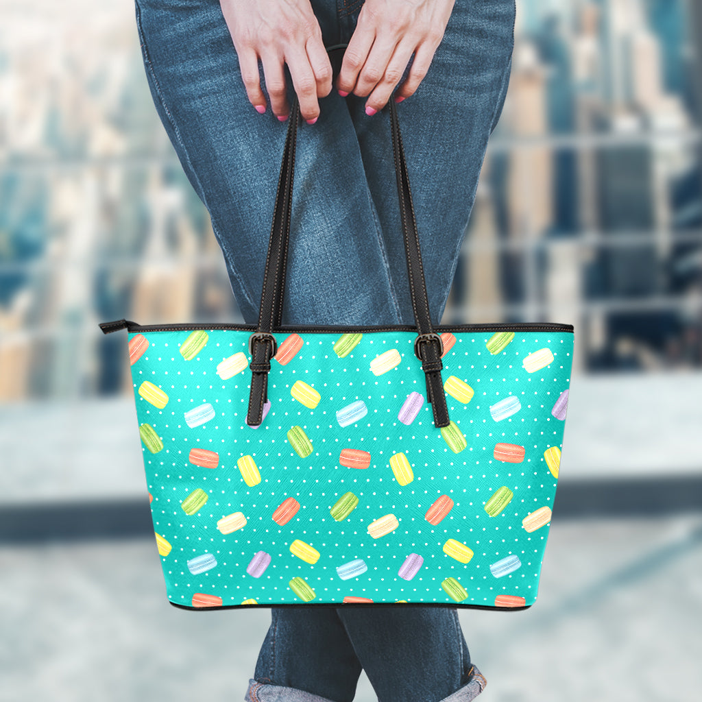 Polka Dot Macaron Pattern Print Leather Tote Bag