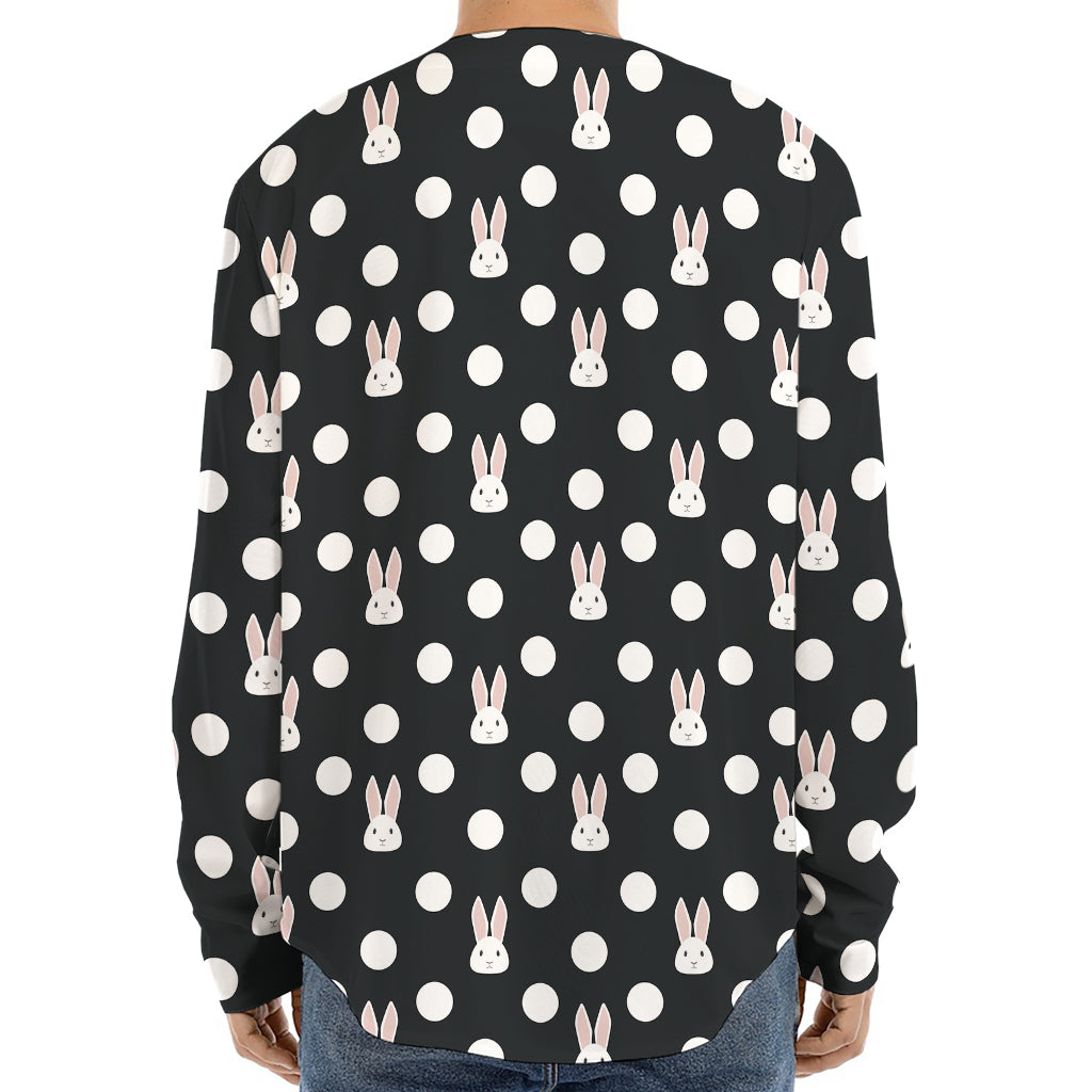 Polka Dot Rabbit Pattern Print Long Sleeve Baseball Jersey