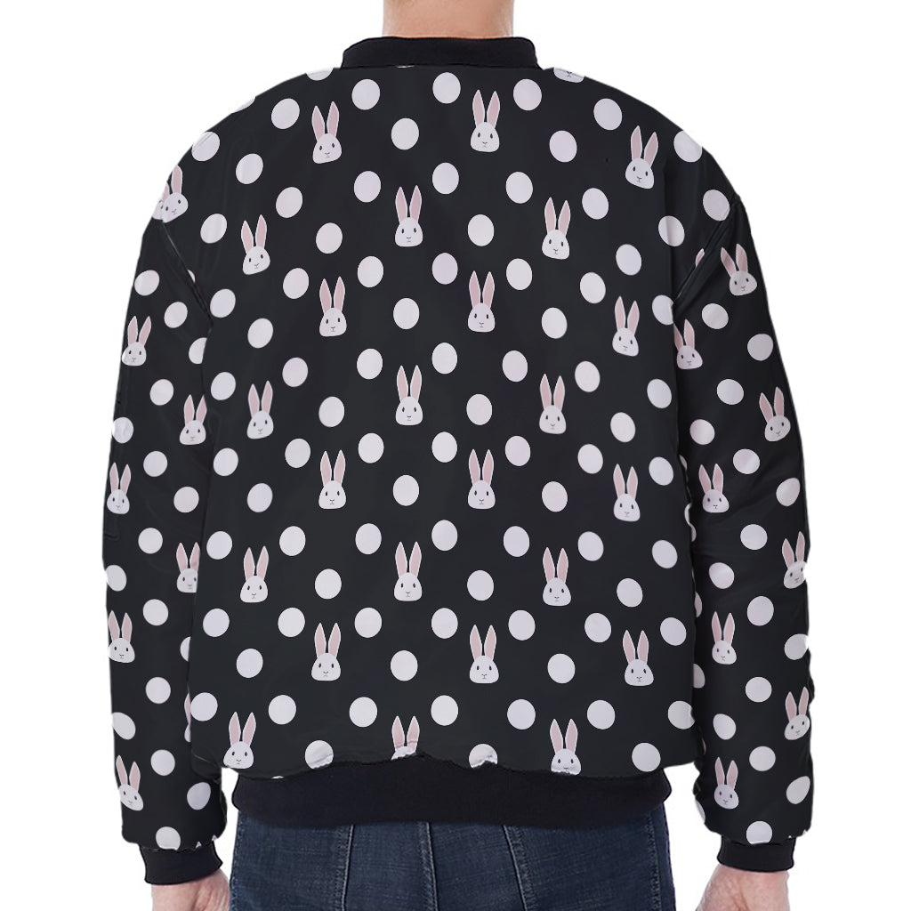 Polka Dot Rabbit Pattern Print Zip Sleeve Bomber Jacket